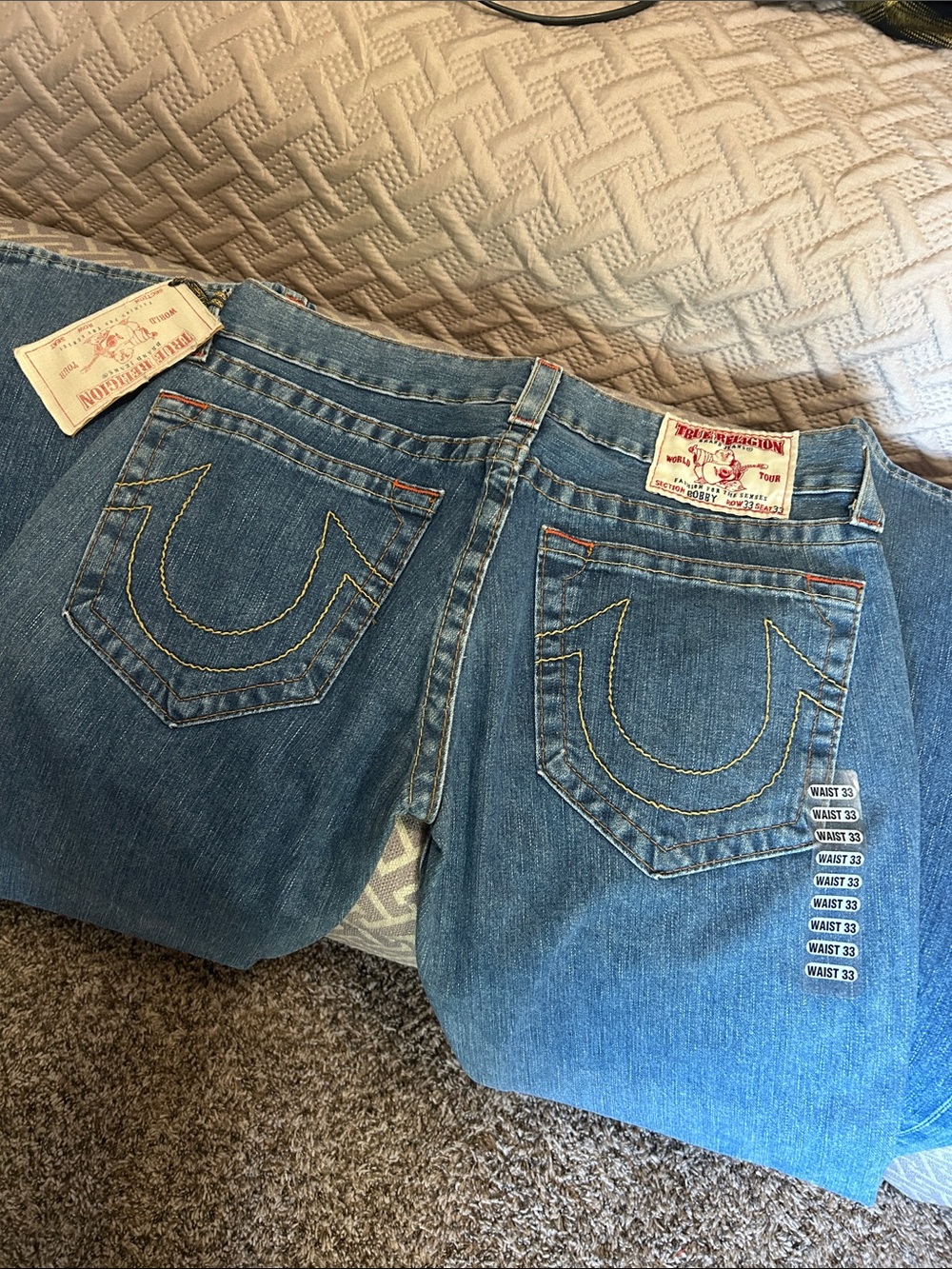 True Religion Women's Medium Blue Bootcut Jeans with Contrast Stitching